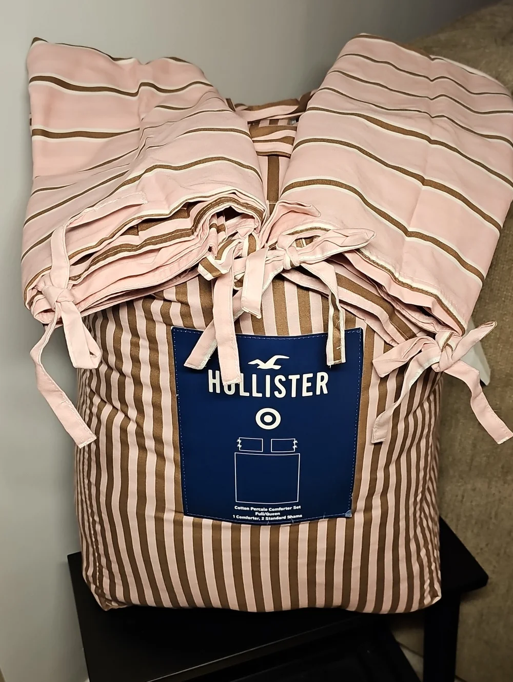 Hollister Full/Queen Reversible Percale Comforter Set Pink/Brown Stripe